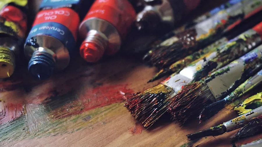 selection of artists paints and brushes