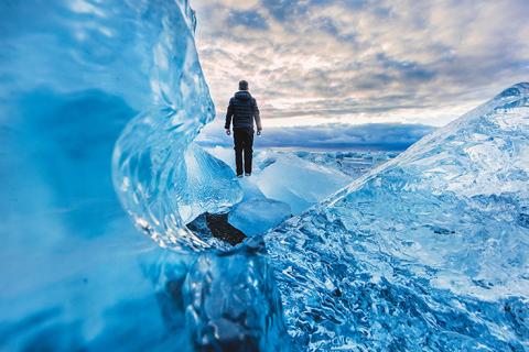man on glacier